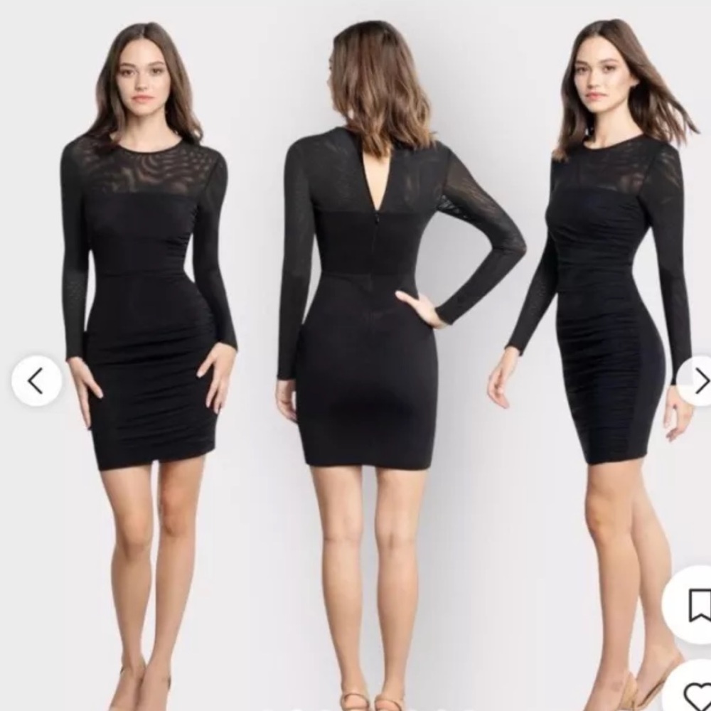 Dress The Population Brinley Ruched Goth Witchy Black Mesh Cocktail Dress L